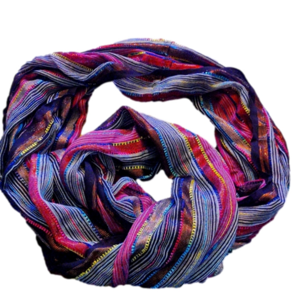 Gorgeous Burgundy Red Gold INFINITY Striped Scarf - Picture 3 of 7